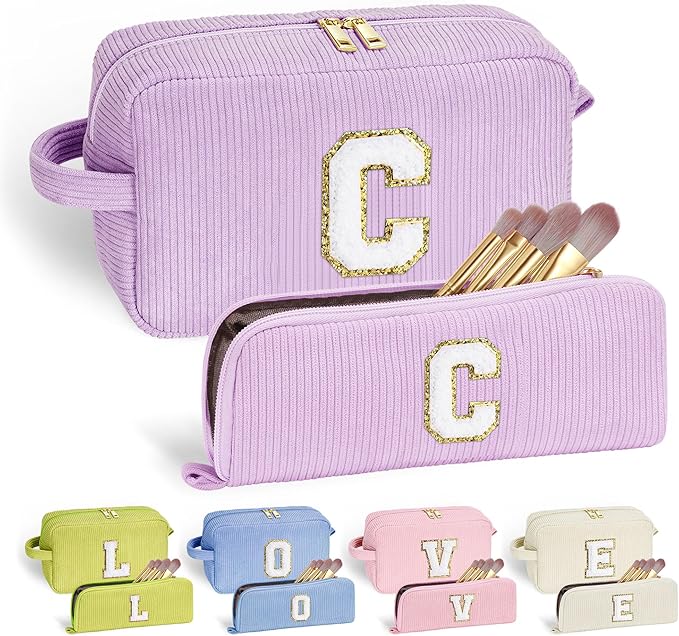 YOOLIFE Initial Travel Makeup Bag Cosmetic Bag - Teen Girl Gifts Trendy Stuff Friend Birthday Gifts for Women Teen Girl Kids