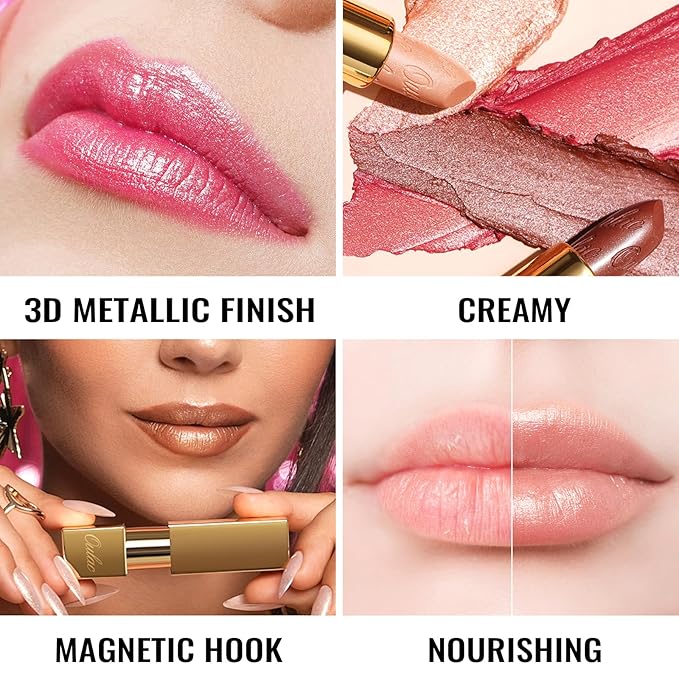 Oulac Pink Lipstick for Women with Metallic 3D Shine Lightweight Hydrating Formula, High Impact Lip Color, Full Coverage Lip Makeup, Christmas Gifts for Women, Velocity(15)