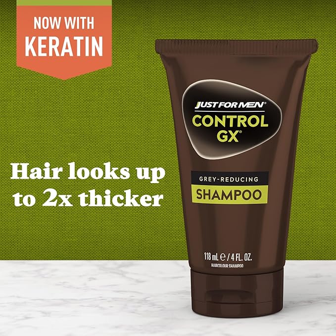 Just for Men Control GX Grey Reducing Shampoo, Gradual Hair Color with Keratin for Stronger Thicker and Healthier Looking Hair, 4 Fl Oz - Pack of 12 (Packaging May Vary)