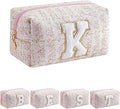 JOVAKIT Alphabet Makeup Bag Cosmetic Bag for Women, Christmas Gifts for Girls Age 6-18, Floral Flowers Coquette Travel Toiletry Zipper Make Up Pouch Organizer Trendy Stuff (Pink Floral K)
