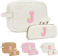for Christmas Day Gifts, Travel Makeup Bag for Women, Initial Make Up Bag Set for 6 7 8 9 10 11 12 13 Years Old Kids Tween Girls, Large Cosmetic Skincare Bags for Birthday Gifts, White J