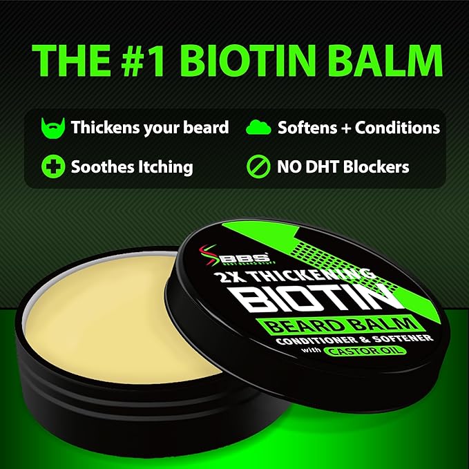 Beard Growth Kit w/ 2X Thickening Biotin Beard Balm/Beard Care & Beard Conditioner + 6X Liquid Biotin with Collagen Peptides for Beard & Hair Growth