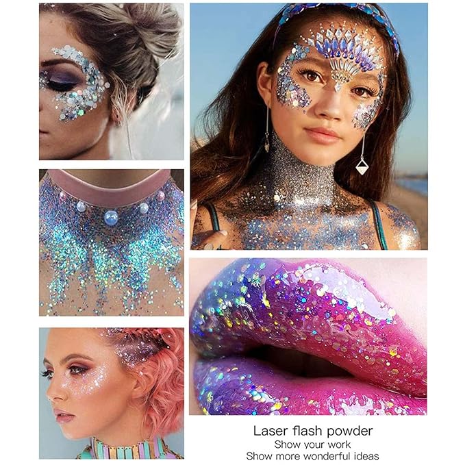DAGEDA Body Glitter Gel, Face Glitters Body Gel Sequins Shimmer Liquid Eyeshadow, Chunky Glitter for Face Hair Nails, Holographic Cosmetic Laser Powder Festival Glitter Makeup1.7oz (Violet)