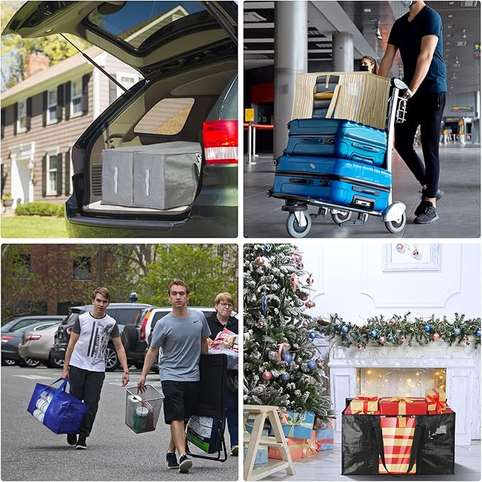 BALEINE 6-Pack Oversized Moving Bags with Reinforced Handles, Heavy-Duty Storage Tote Moving Supplies for Packaging, Camping (Blue w/Window, 6-Pack)
