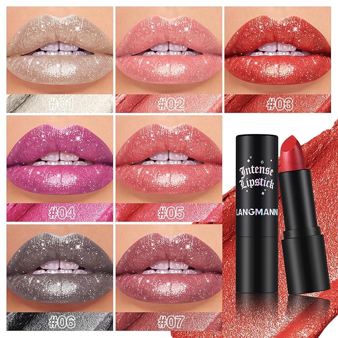 Jolilab Sparkling Lip Gloss, Long Lasting Waterproof Moisturizer Lip Balm Glitter Shimmer Metallic, Diamond Shiny Bold Glow Goth Lipstick for Women Girls, Non-sticky (1, 06#)