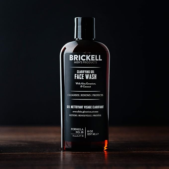 Brickell Men's Clarifying Gel Face Wash for Men, Natural and Organic Rich Foaming Daily Facial Cleanser Formulated With Geranium, Coconut and Aloe, 8 Ounce, Scented