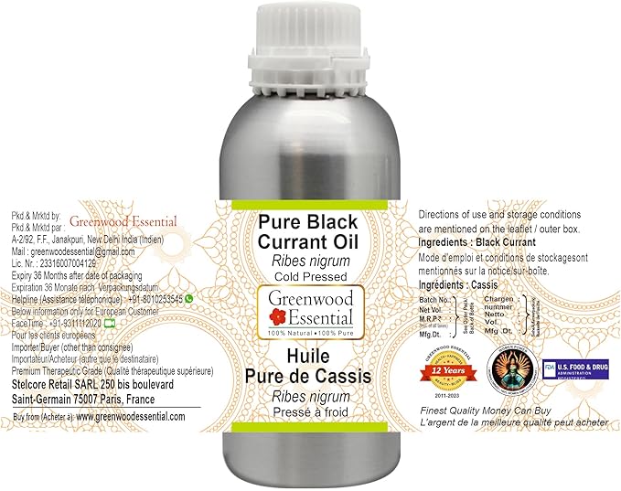 Greenwood Essential Pure Black Currant Oil (Ribes nigrum) Cold Pressed 1250ml (42 oz)