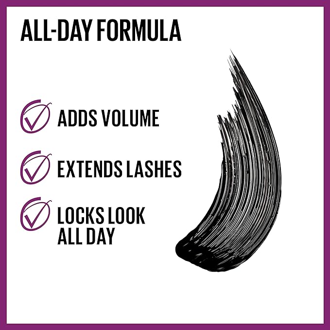 Maybelline The Falsies Lash Lift Washable Mascara Volumizing, Lengthening, Lifting, Curling, Multiplying, Eye Makeup, Very Black, 1 Count