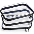 Hoolerry 3 Pcs Clear Hard Zipper Case Plastic Pouch Transparent Hard Case Clear Makeup Bag Portable Travel Organizer Bin for Cosmetics, Building Blocks, Puzzles(Black,M)