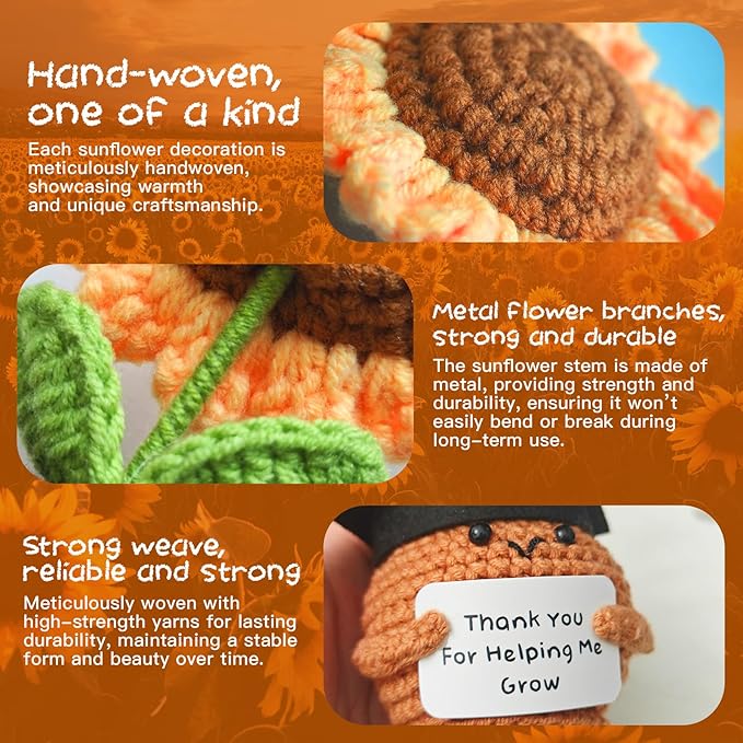 Teacher Appreciation Gifts, Handmade Crochet Sunflower Teacher Gifts, Thank You for Helping Me Grow, Daycare Teacher Appreciation Gifts for Women Men, End of Year Graduation Teacher Gifts (2)
