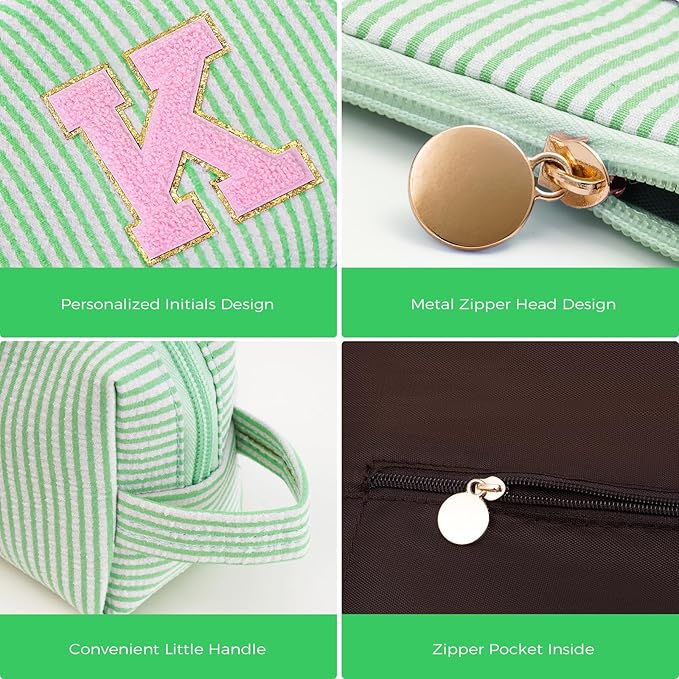 Monogrammed Gifts for Women - Cosmetic Bag for Teen,Initial Cute Makeup Bag Set for Women,Trendy Pouch for Niece Sister Friend Female Her,Birthday Gifts for Daughter - Green,K