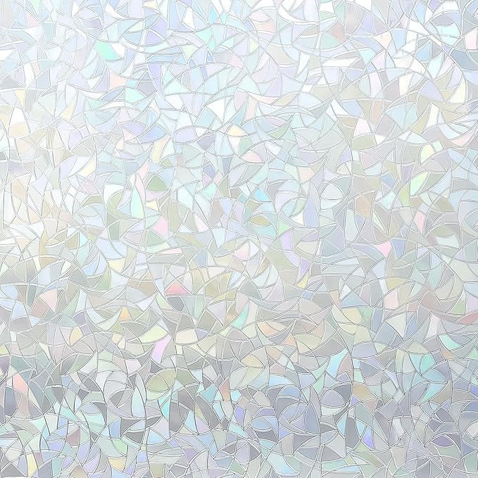 Volcanics Rainbow Window Privacy Film with Installation Tools, Decorative Stained Glass Window Film, Static Cling Heat Control Window Tinting Film Stickers, Grayish Silver, 17.5 x 78.7 inches