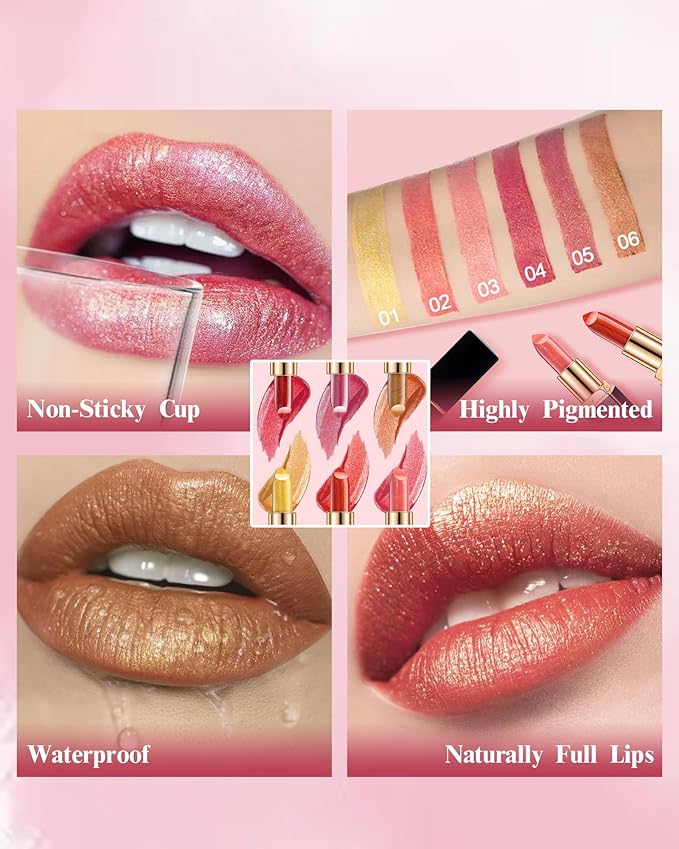 Metallic Coral Color Changing Shimmer Lipstick for Women,3D Shine High Impact Long Lasting Hydrating Transfer Proof Lipstick,Creamy Matte Non Sticky Plumping Lip Gloss,Full Coverage Lip Color Makeup03