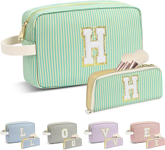 Travel Makeup Bag Christmas Gifts for Women Girl Teens, Personalized Initial Makeup Bag for Cute Teen Girls, Preppy Stuff Toiletry Bag Cosmetic Bag, Teen Girls Gift Trendy Stuff, Letter H