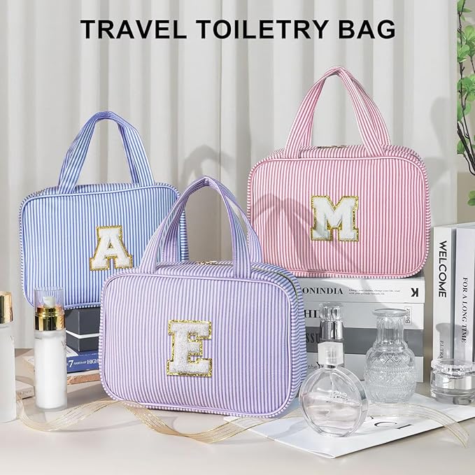 TOPEAST Travel Toiletry Bag for Women - Hanging Toiletry Bag Makeup Bag, Portable Toiletries Cosmetic Bag, Airplane Travel Essentials - Letter O, Pink