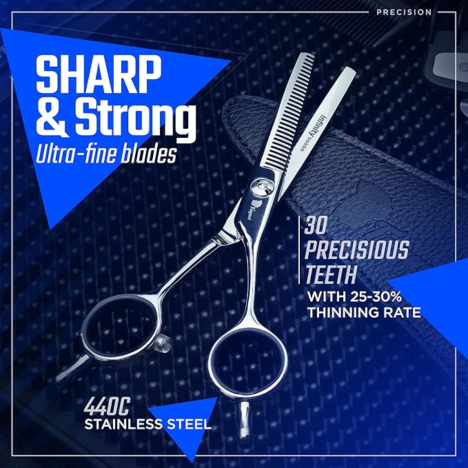 Fagaci 6" Hair Thinning Scissors with 440C Steel, Extreme Sharpness & Precise Cuts, Texturizing Shears, Professional Barber Scissors Set, Slim Blades