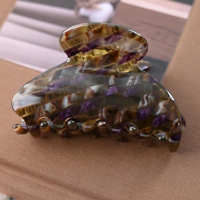 Handmade Celluloid Acetate French Design Barrettes Tortoise Shell Claws Hair Claw Luxury Fashion Accessories Hair Clip for Women (brown purple)