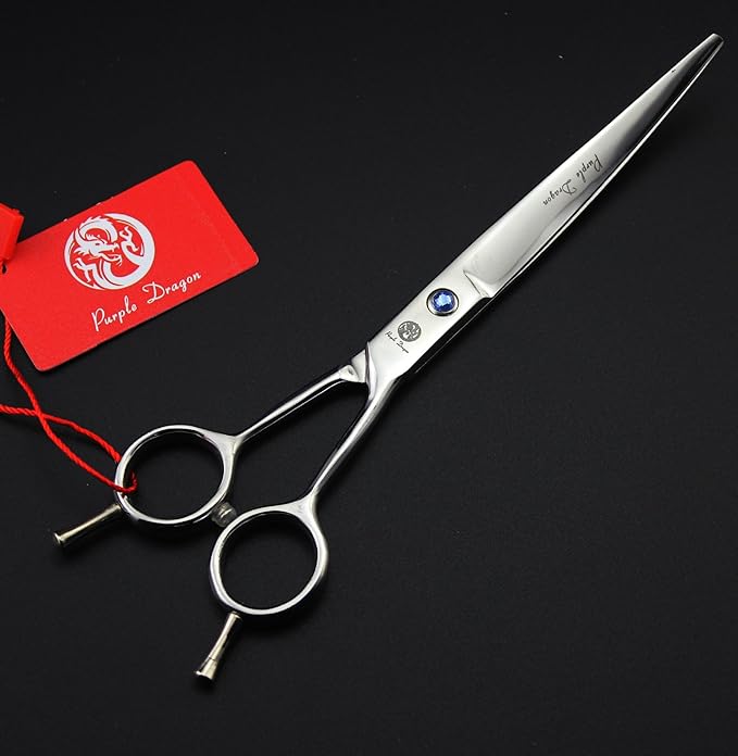 Purple Dragon 8 inch 3 in 1 Professional Pet Grooming Thinning Scissors - Upward Curved Shears and Dog Hair Cutting Scissor - Perfect for Pet Groomer or Family DIY Use (Silver)