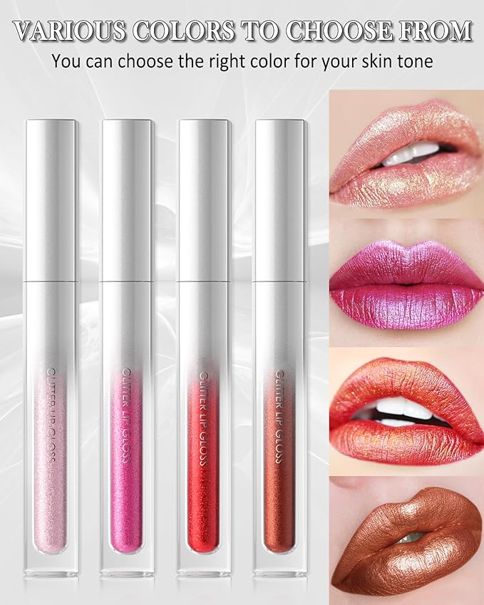 Diamond Sheer Pink Lip Gloss, Matte Metallic Shimmer Non-Stick Lipgloss, Long-Lasting Waterproof Smudge Proof Liquid Lipstick, Sparkle Lip Tint Stain,Thanksgiving Makeup Gift for Women Girl-02