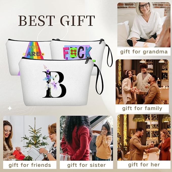 SEAMOON Women Birthday Unique Maid of Honor Friendship Gifts for Sister Bridesmaid Bride Personalized Travel Makeup Cosmetic Bag with Mirror Valentines Mothers Day Christmas Graduation B