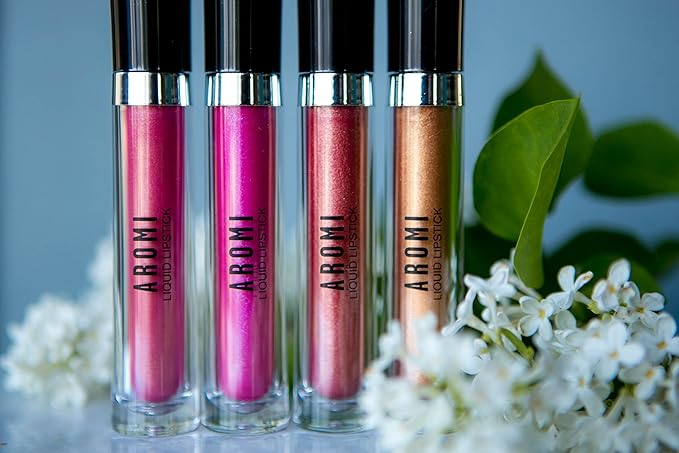 Aromi Rose Gold Metallic Liquid Lipstick | Peachy Pink, Coral Lip Color with Shimmery Finish, Vegan, Cruelty-free, Long-Lasting, Smudge Proof, Handmade (Rose Gold)