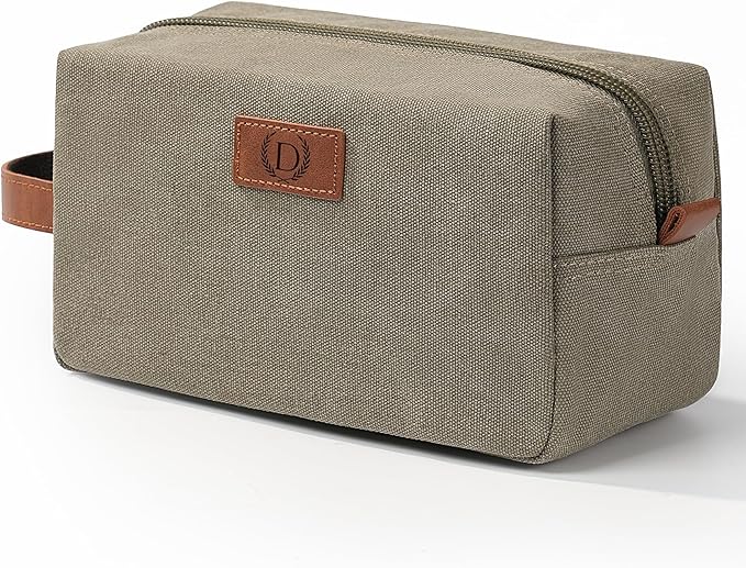 Janhavi Personalized Waterproof Toiletry Bag with Hook, Birthday Gifts for Men, Beach Vacation Essentials,Canvas Bag Laser Engraved Initials & Wheat Ear,Gifts For Him (Olive Green D)