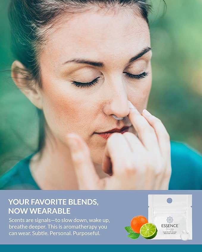 Essence Wearable Aromatherapy Nasal Diffuser – Energy Blend Essential Oil Nose Ring – Personal Scent Clip for Travel, Work & Everyday Use – Made in USA
