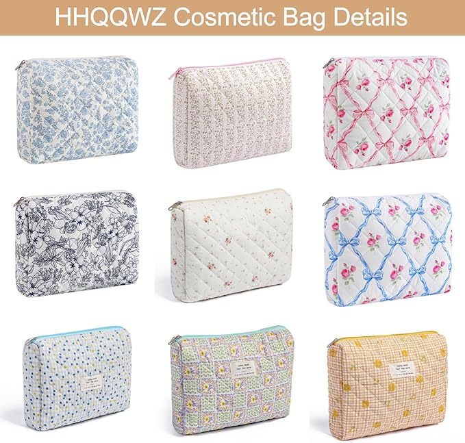 Makeup Bag Travel Cosmetic Bag for Women Girls, Zipper Make Up Pouch, Floral Flowers Toiletry Organizer Makeup, Portable Storage Cosmetic Travel Cloth Bag (L/Pink Floral)