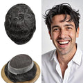 FACE MIRACLE Hair System for Men French Lace Mens Toupee Human Hair Replacement System Lace with PU Toupee for Men Male Hair Piece Wigs 6"X8" #1B20 Off Black with 20% Gray