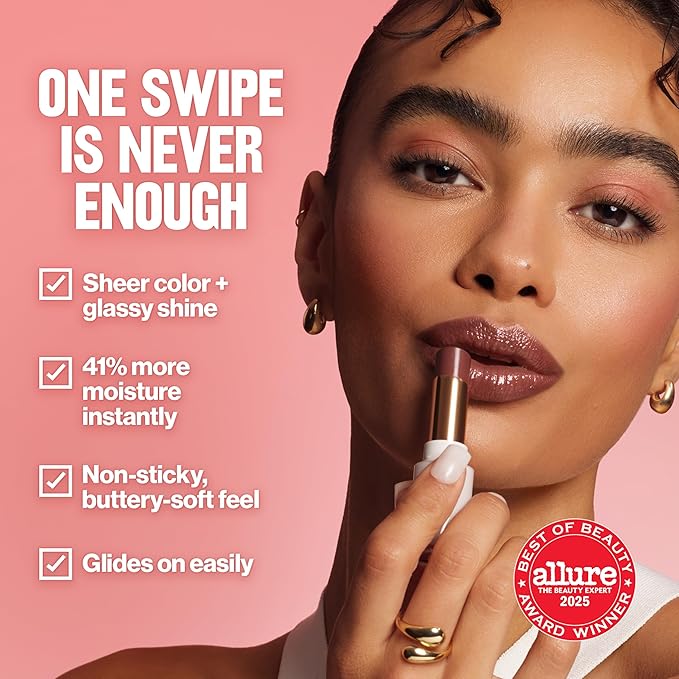 REVLON Super Lustrous Glass Shine Balm, Hydrating Tinted Lipstick, Sheer, Glossy Shiny Finish, 007 Glazed Mauve, 0.11 oz
