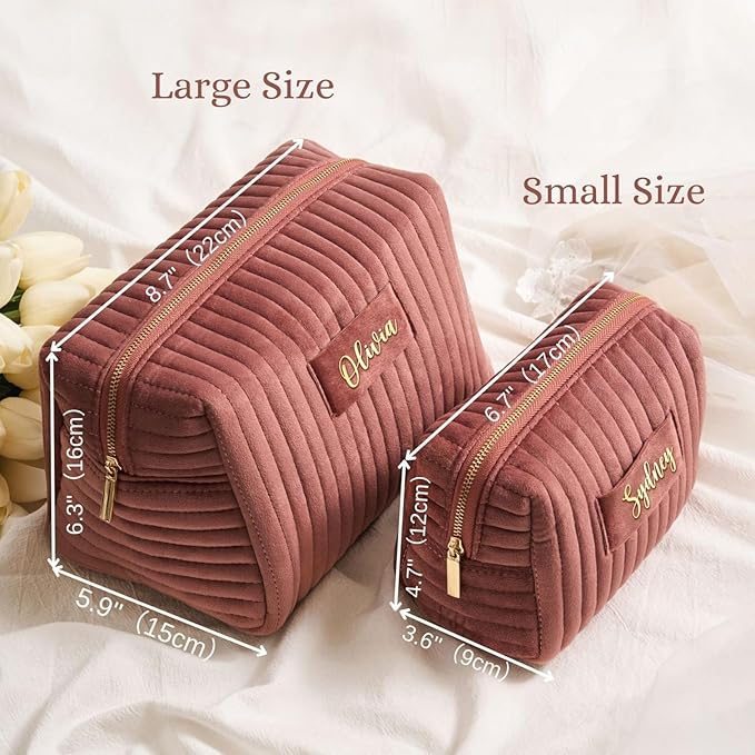 Personalized Makeup Bag, Black Velvet Custom Name Travel Makeup Bag for Women Teen Girls Birthday Gifts Mothers Day Gifts for Mom