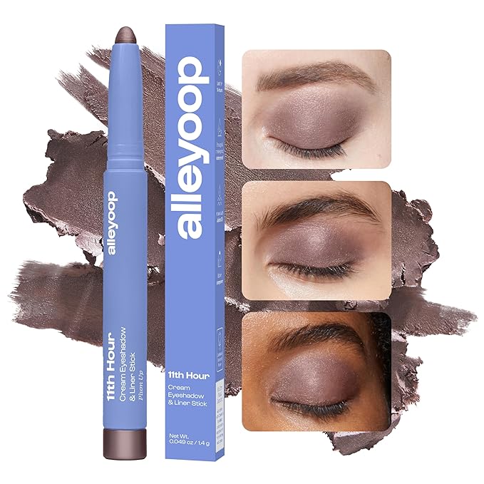 ALLEYOOP 11th Hour Waterproof Cream Eyeshadow Stick – Long-Lasting Eye Shadow Pencil & Eyeliner, Cream to Powder Stick & Highlighter – Smudge-Proof Eyeshadow Shimmer, Plum Up Shimmer