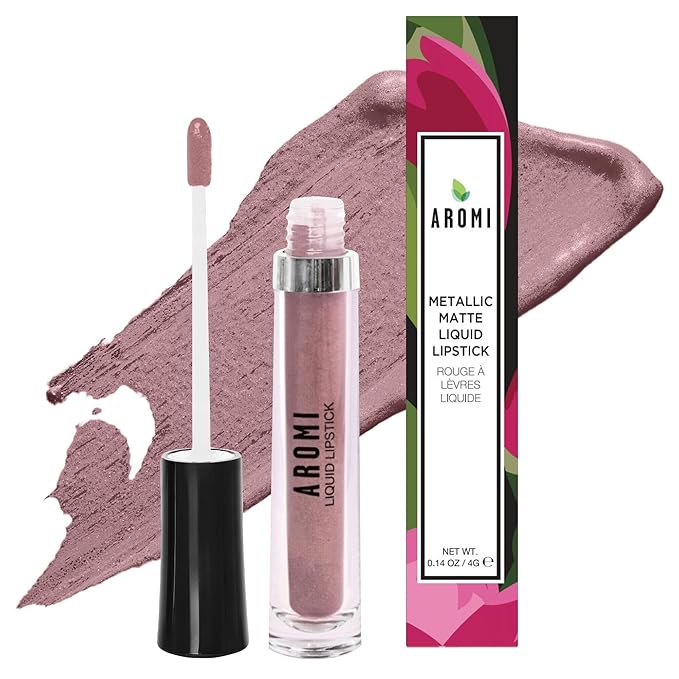 Aromi Metallic Liquid Lipstick | Light Brown Nude Lip Color for Women, Long-lasting, Shimmery Finish, Vegan, Handmade (Brown Sugar)