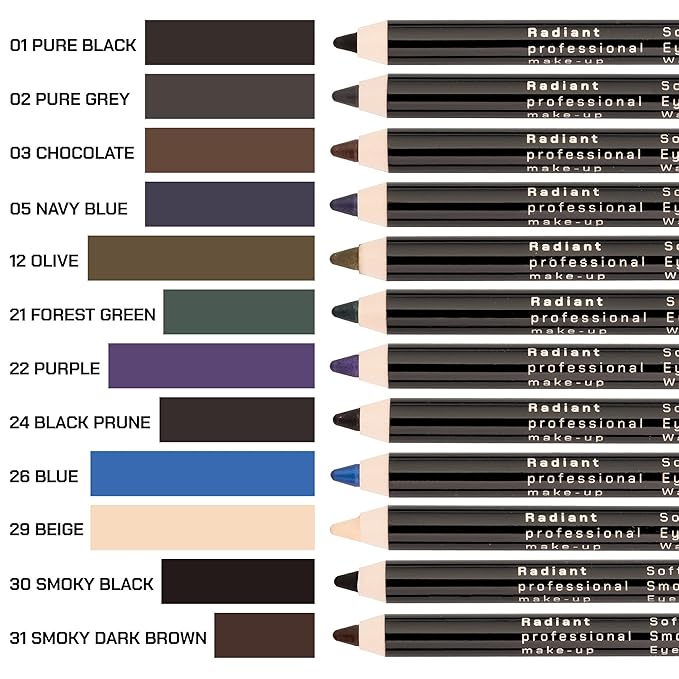 Radiant Professional Black Waterproof Eyeliner Pencil - Eyeliner Waterproof Smudge Proof - Long Lasting Under Eye Pencil for Smoky Eye - Soft Waterline Eye liner Smudger Tool, Smoky Black (30)