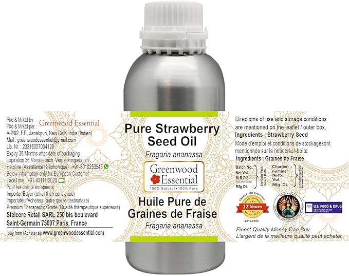 Greenwood Essential Pure Strawberry Seed Oil (Fragaria ananassa) 100% Natural Therapeutic Grade 630ml (21 oz)