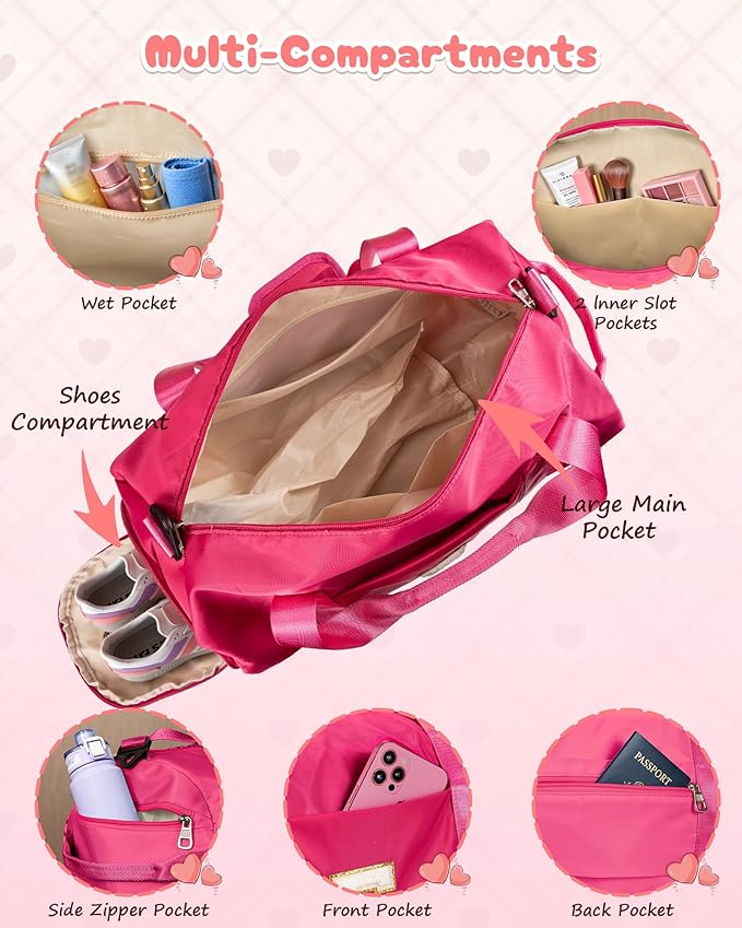 Gifts for Sporty Girl, Girls Travel Duffel Bag, Kids Initial Overnight Bags with Shoe Compartment, Customized Sport Gym Weekender Bag with Makeup Pouch, Birthday Gift for Sister (Letter C)