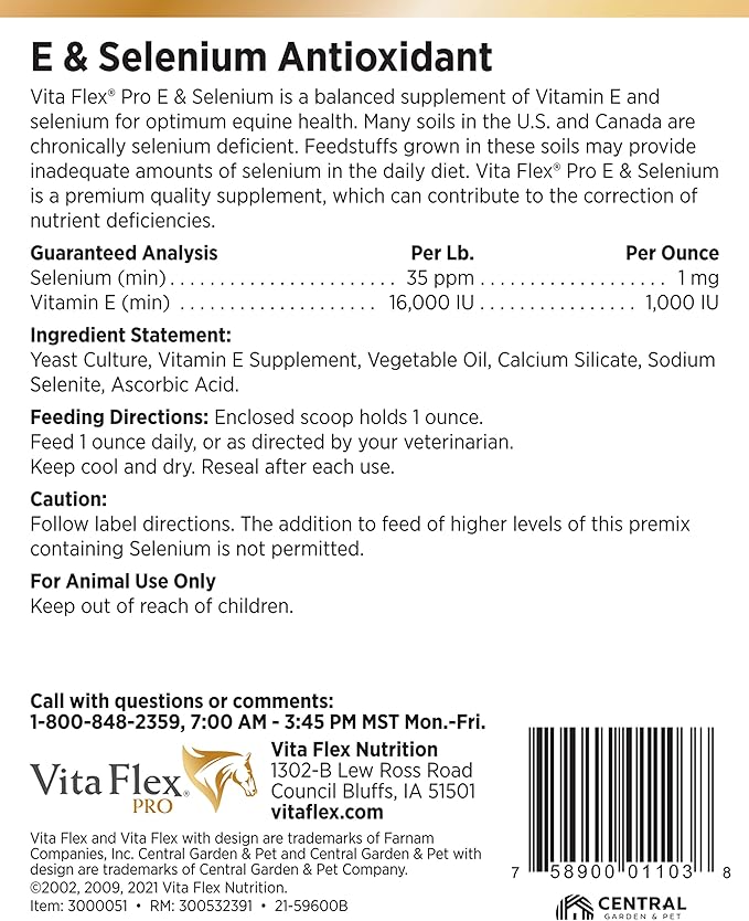 Vita Flex Pro E and Horse Selenium Supplement, Balanced Essential Antioxidants, 4 Pound, 64-Day Supply