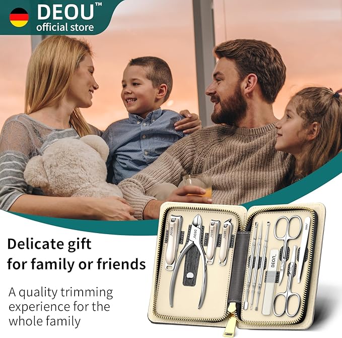 DEOU Manicure Sets Nail Clippers Stainless Steel Manicure and Pedicure kit Girls Professional Nail Files and Men's Grooming Scissors Tools for Home Personal Care or Gifts (Pink)