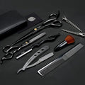 Hair Cutting Scissors Thinning Shears Kit for Haircutting, Fcysy Professional Barber Scissors Set, Black Haircut Scissor Blending Shears Straight Edge Razor Barber Supplies for Men Women