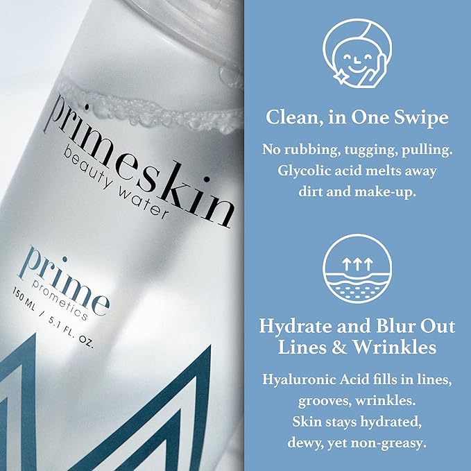PRIME PROMETICS PrimeSkin Beauty Water – Deeply Hydrating Pro-Age Make-Up Remover for Mature Women – Clean, One Swipe – for All Skin Types – pH balanced, Hypoallergenic