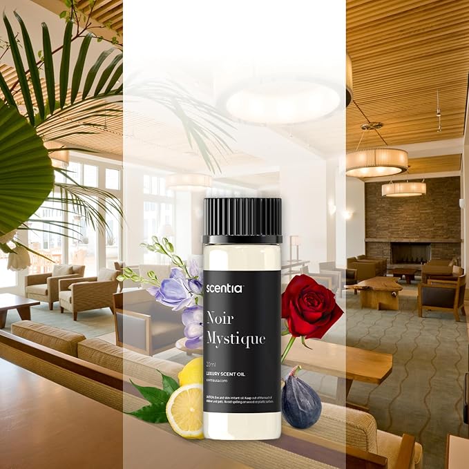 Scentia Noir Mystique – Hotel-Inspired Diffuser Oil, 20ml (0.67 fl oz) | Essential Oil Blend of Rose, Bergamot, Lemon & Musk | Luxury Aroma for Aromatherapy Diffusers & Humidifiers, Thanksgiving Gift