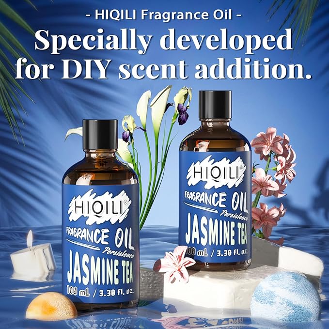 HIQILI Jasmine Tea Essential Oil 100ml - Fragrance Oil for Diffuser, Aromatherapy, Candle Scents for Candle Making, Soap Making - Floral Long Lasting Scent 3.38 Fl Oz