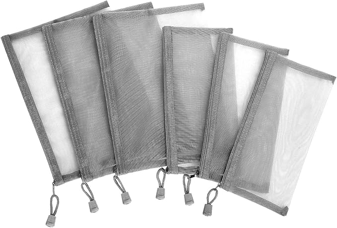 12 Pieces Zipper Nylon Mesh Pouch, Mesh Cosmetic Bags Makeup Bags Pencil Case, Multipurpose Travel Bags for Cosmetic School Office Supplies and Travel Accessories (Grey, A5) (WB06)