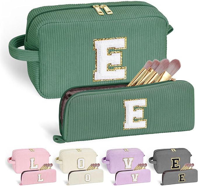 YOOLIFE Initial Travel Makeup Bag Cosmetic Bag - Teen Girl Gifts Trendy Stuff Friend Birthday Gifts for Women Teen Girl Kids