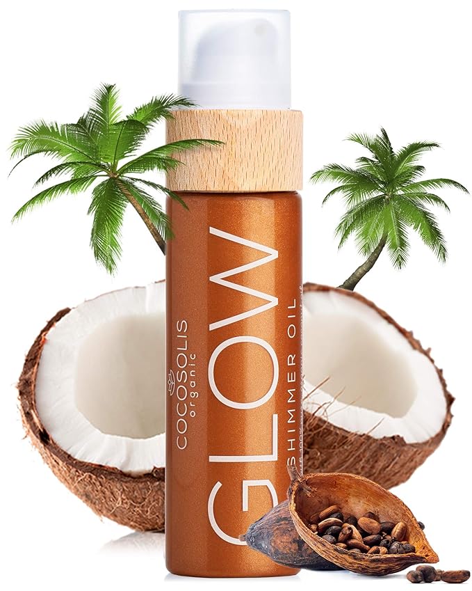 COCOSOLIS GLOW Shimmer Oil | Illuminizing Natural Dry Oil With Shiny Particles | Leaves The Skin Glowing & Enhances a Golden Tan | Gives a Luxurious Feel to Your Skin | 110ml