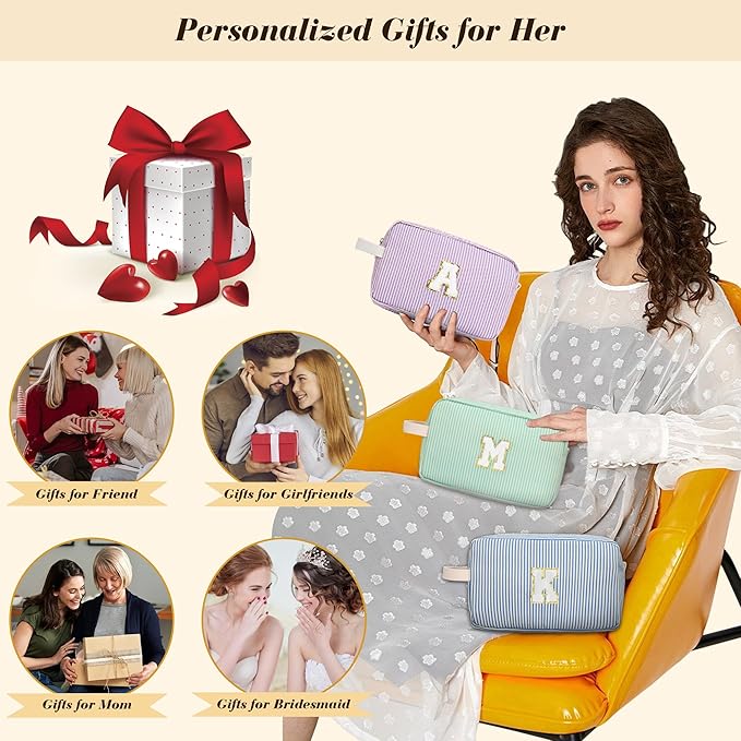 Travel Makeup Bag Christmas Gifts for Women Girl Teens, Personalized Initial Makeup Bag for Cute Teen Girls, Preppy Stuff Toiletry Bag Cosmetic Bag, Teen Girls Gift Trendy Stuff, Letter C