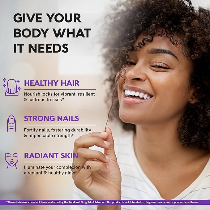 Biotin | Collagen | Hyaluronic Acid | Keratin - Clinically Tested Supplement - Hair Growth Support, Skin & Nails - 25000 mcg Vitamins B2, B3, B6 & B7 + B1 - Made in USA - Women & Men | 60 Capsules