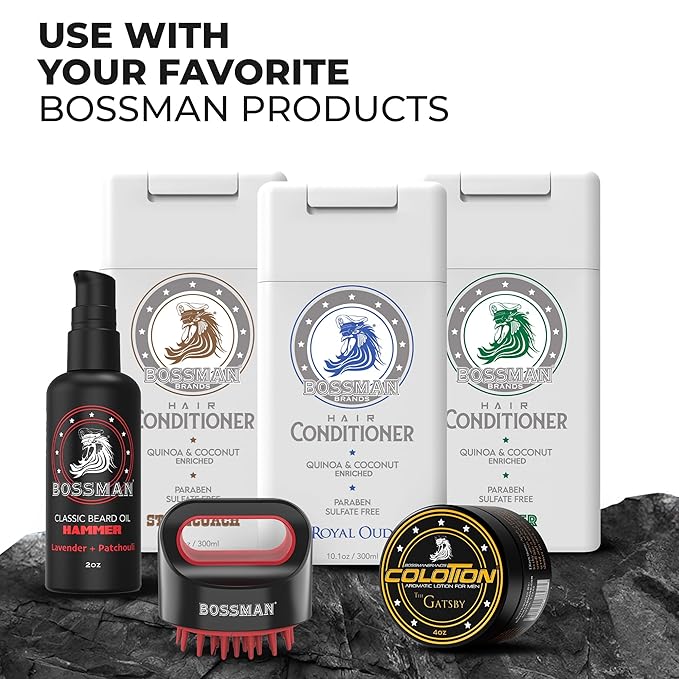 Bossman Hair Shampoo and Conditioner Combo - Hydrating, Strengthening, and Soothing Formula for Men's Hair - Paraben Free & Sulfate Free (Vetiver X) - Packaging May Vary