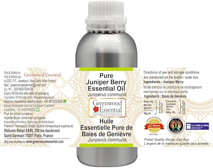 Greenwood Essential Pure Juniper Berry Essential Oil (Juniperus communis) Steam Distilled 300ml (10 oz)