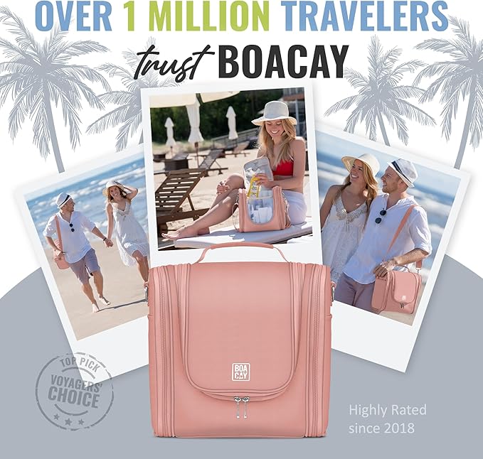 BOACAY Extra Large Hanging Travel Toiletry Bag for Women and Men, Makeup Bag, Bathroom & Shower Organizer Kit for Accessories, Cosmetics, Essentials
